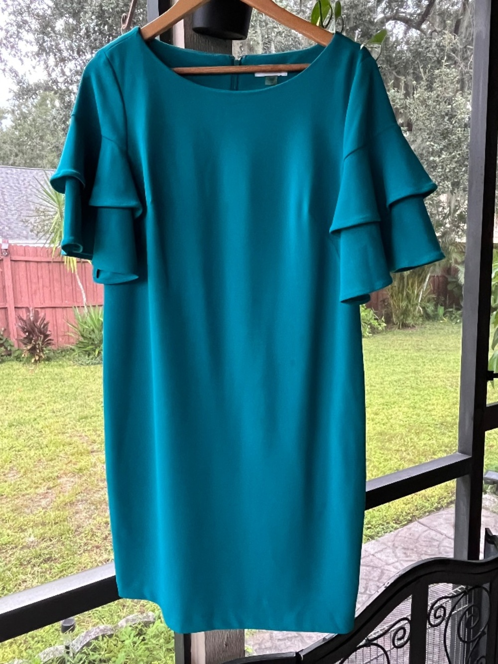 Calvin Klein Ruffled aquamarine short sleeve midi dress sz 12